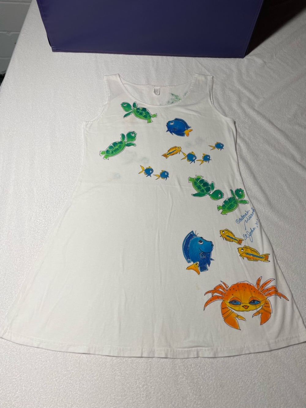 White Tank Dress with Colorful Sea Life Print